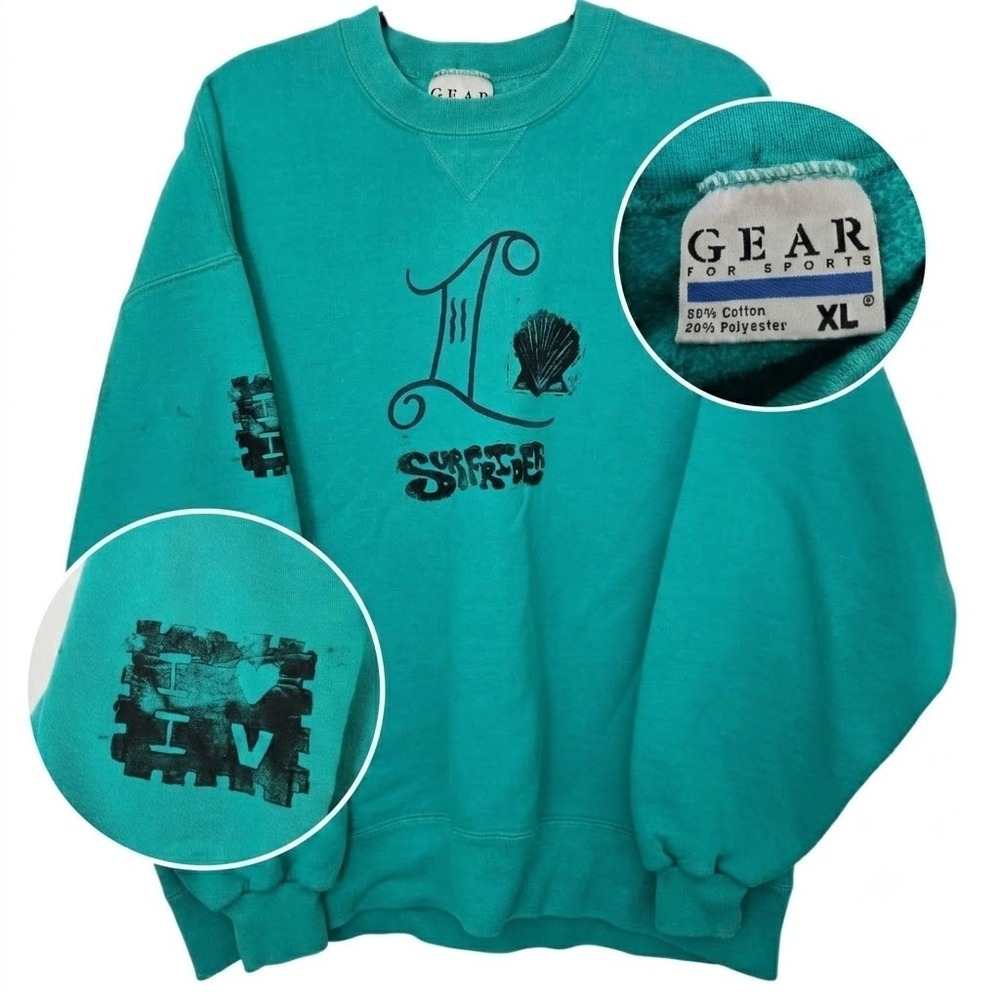 Vintage 90s Gear For Sports Surfrider Foundation Sweatshirt XL Teal Surf Retro